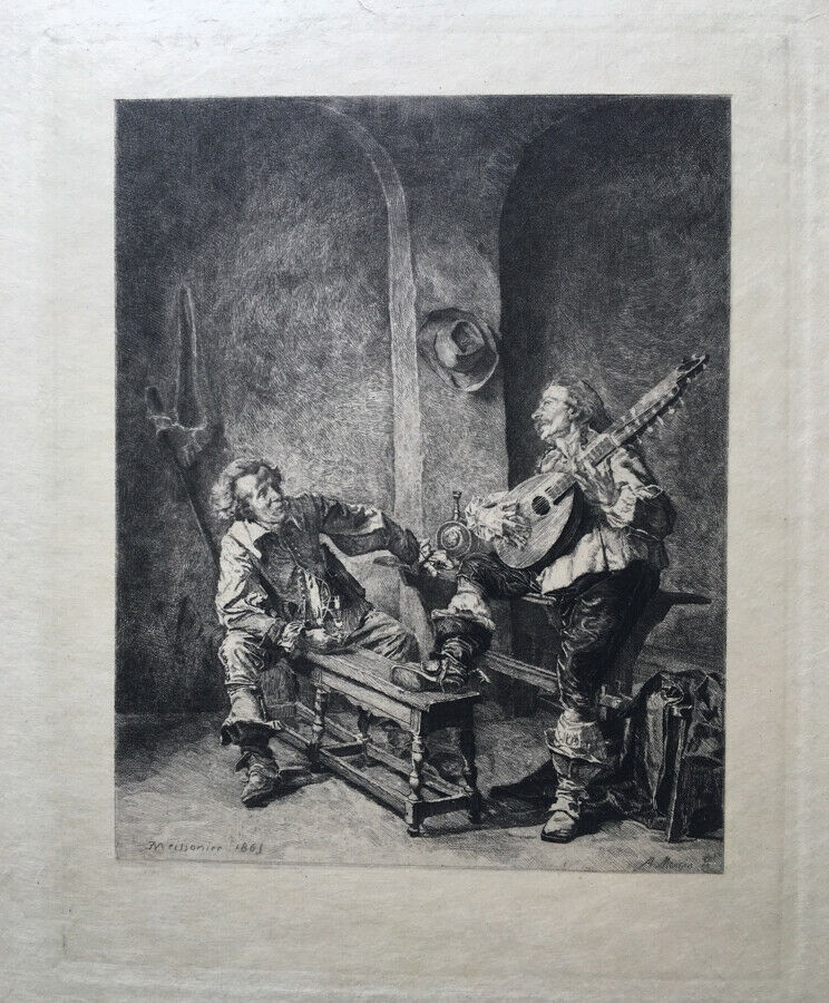 After Meissonier — original etching — rare print on Japanese paper — 1897.