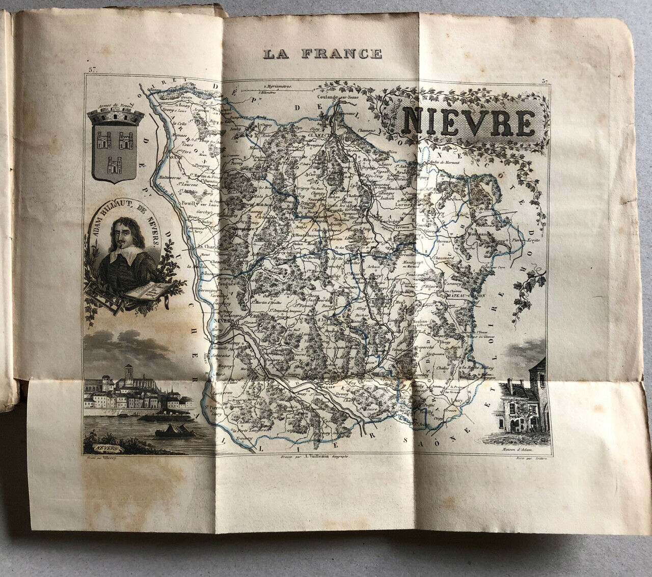 Géographie départementale France — La Nièvre — carte dépliante — Dubochet — 1847