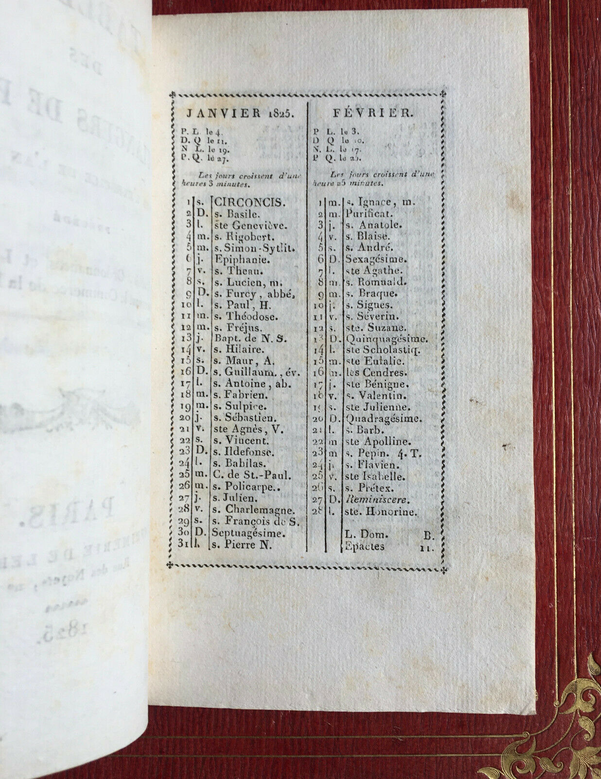 TABLE OF PARIS BAKERS, FOR THE YEAR 1825 - LEBÈGUE - 1825.