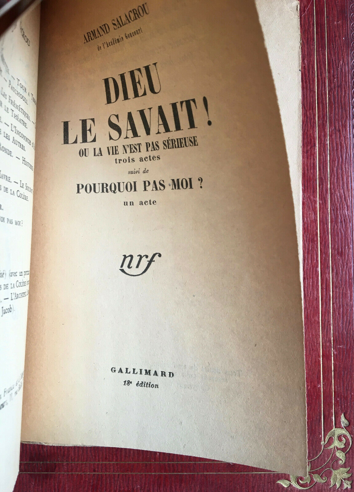 ARMAND SALACROU - GOD KNEW IT - SENDING THE AUTHOR AND THE ACTORS - GALLIMARD