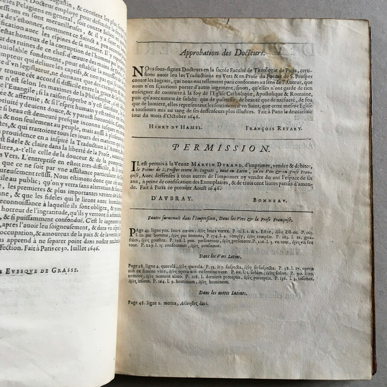 Lemaistre de Sacy — Poème de St Prosper contre les ingrats — Veuve Durand — 1647