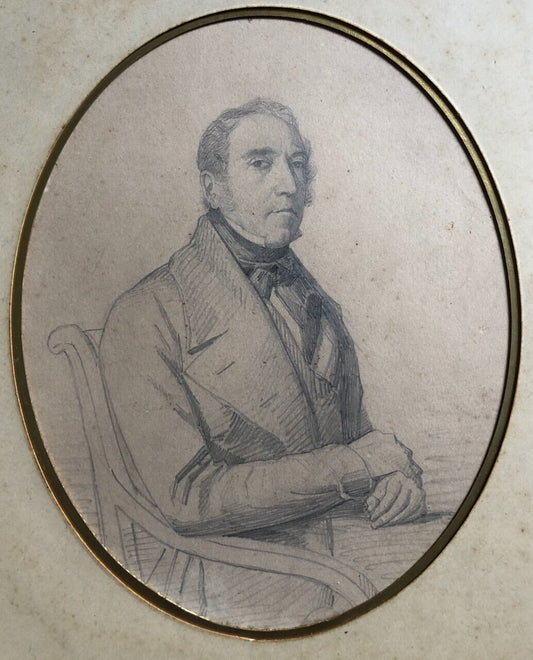 Anonyme — portrait d'homme assis — dessin au crayon sur bristol — 30x21 — c 1840