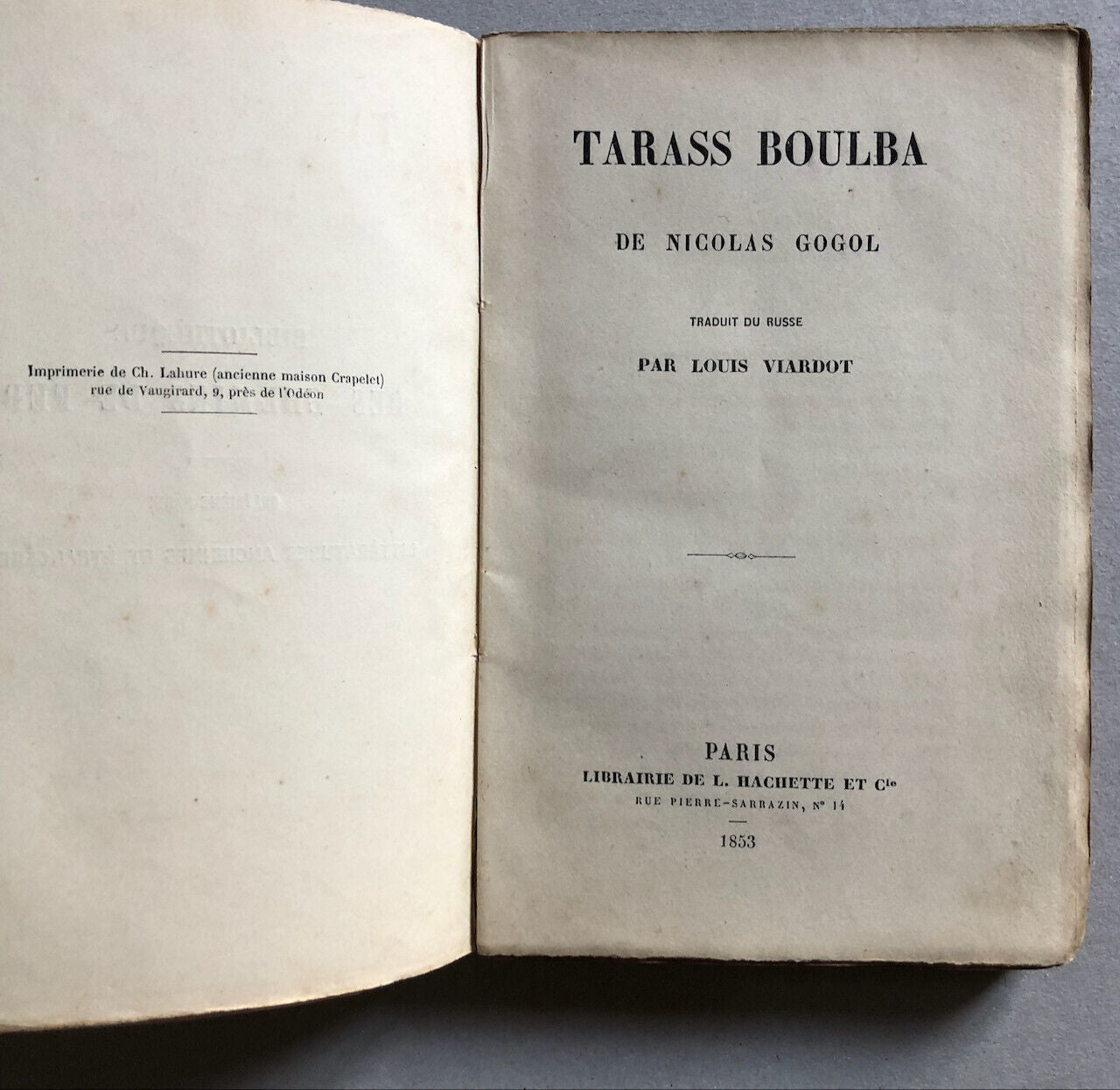 Nicolas Gogol — Tarass Boulba — trad. Viardot — chemins de fer-Hachette — 1853.