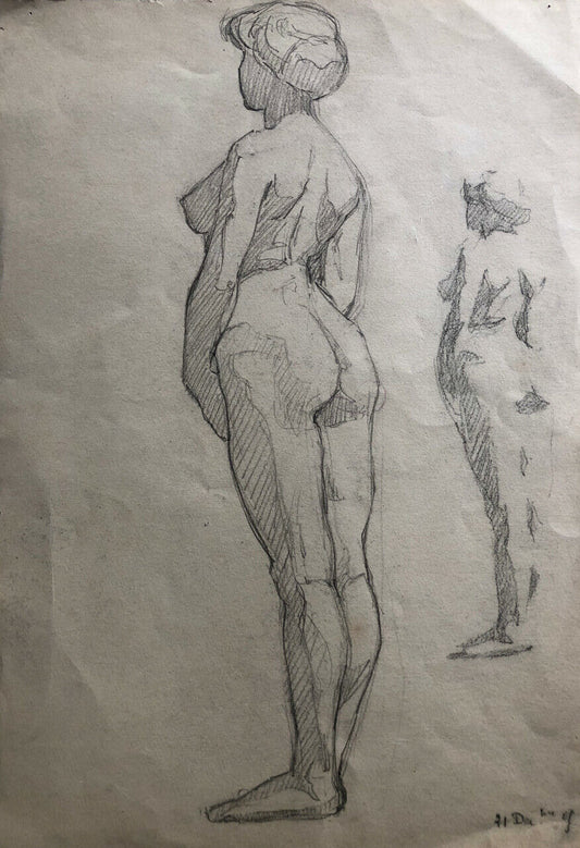 Anonyme — étude de nus féminins — mine de plomb sur papier — 1905 — 37x26 cm