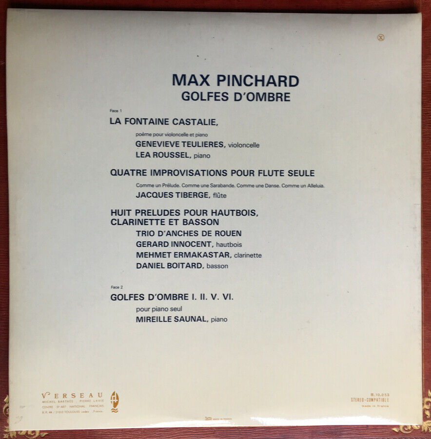 MAX PINCHARD - GOLFES D'OMBRE - LP 33 TOURS - AQUARIUS - CANF - M 10 053 - 1978.