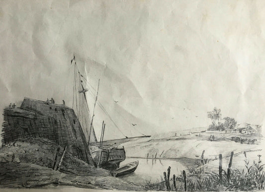 Anonyme — paysage marin — dessin à la mine de plomb sur papier — 25x14 — c. 1880