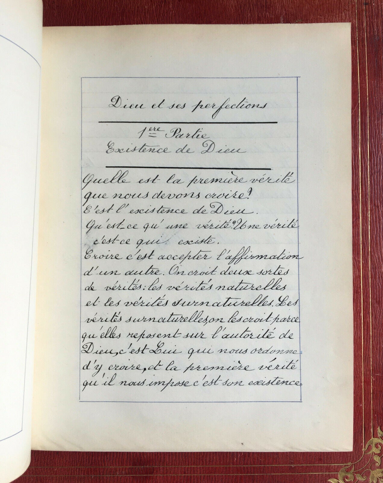 MARCEL PLOCQUE — CATÉCHISME — PAROISSE DE SAINT-AUGUSTIN — MANUSCRIT — 1891.