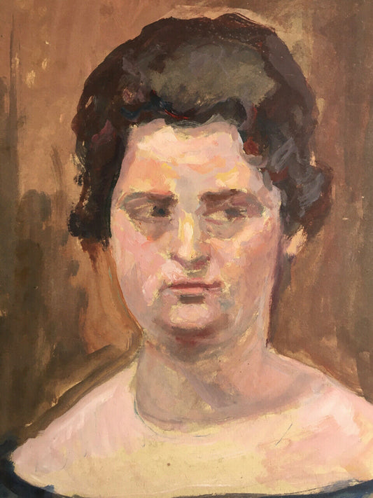 Renée Mourgue Vaquier — Portrait féminin — Huile sur carton — 30 x 40 cm.