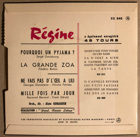 [Gainsbourg]Régine — Pourquoi un pyjama + 3 — EP 45 RPM 7" — Pathé EG 948 — 1966