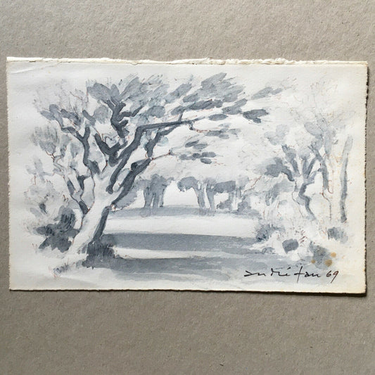 André Fau — paysage sylvestre — aquarelle/papier signée en bas à droite — 1969.
