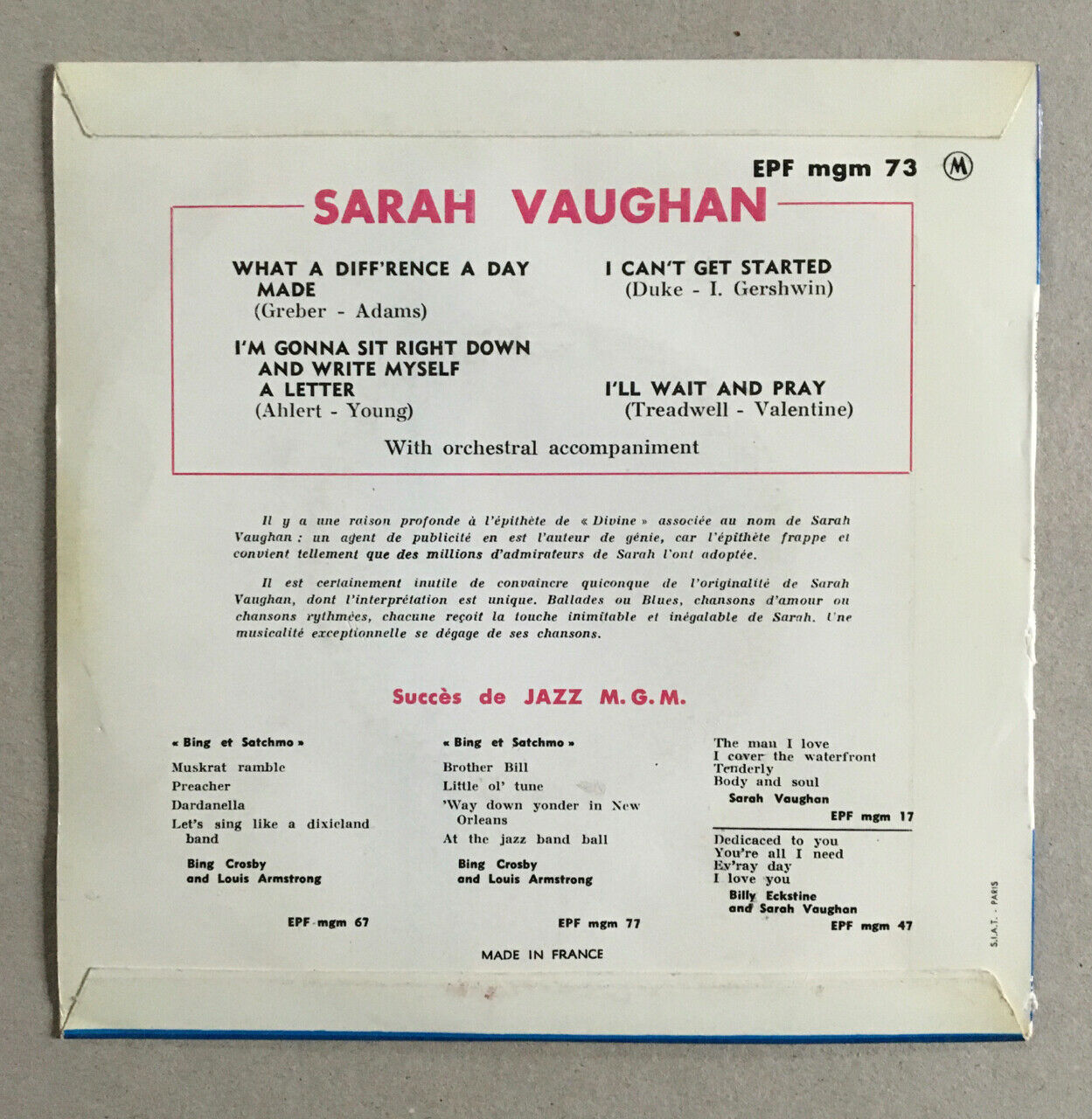 Sarah Vaughn - what a difference a day made - rare original French pressing.