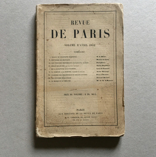 [Baudelaire, Balzac, du Camp…] Revue de Paris — É.O. Edgar Allan Poe—04/1852.