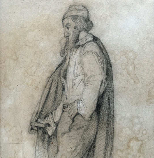 Portrait en pied d'homme à la pipe — fusain signé en bas à droite — 27 x 45 cm.